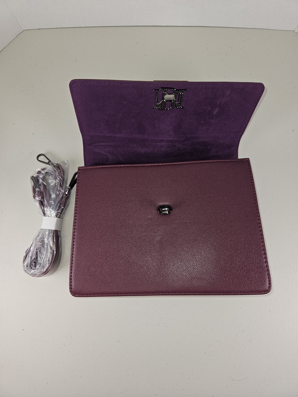 NWT Badgley Mischka Crossbody With Big Chain Plum Studs In The Cover W Letter Lk - Picture 8 of 16